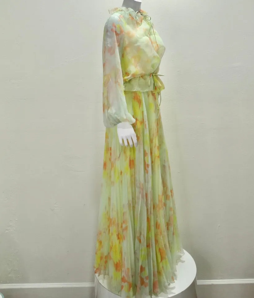 1960s Malcolm Starr Floral Chiffon Set