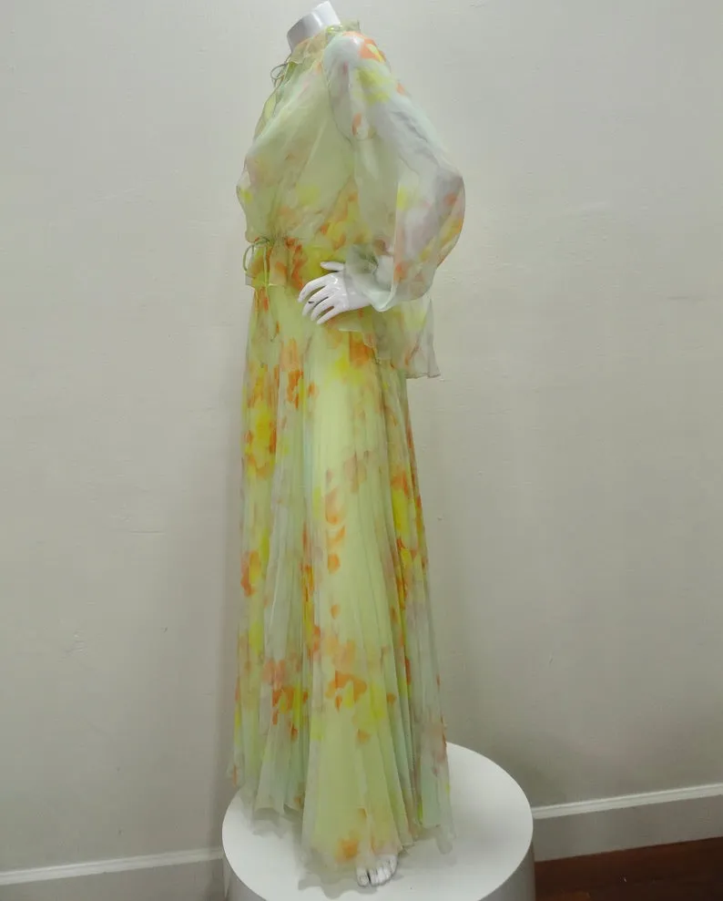 1960s Malcolm Starr Floral Chiffon Set