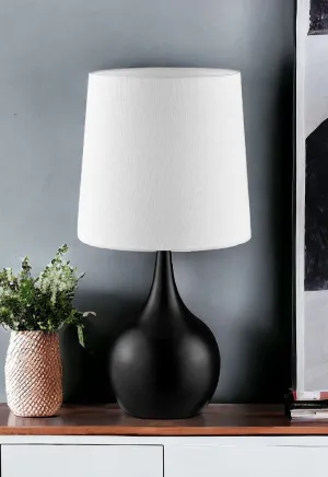 23.5" Metal Bedside Table Lamp With White Shade - Black