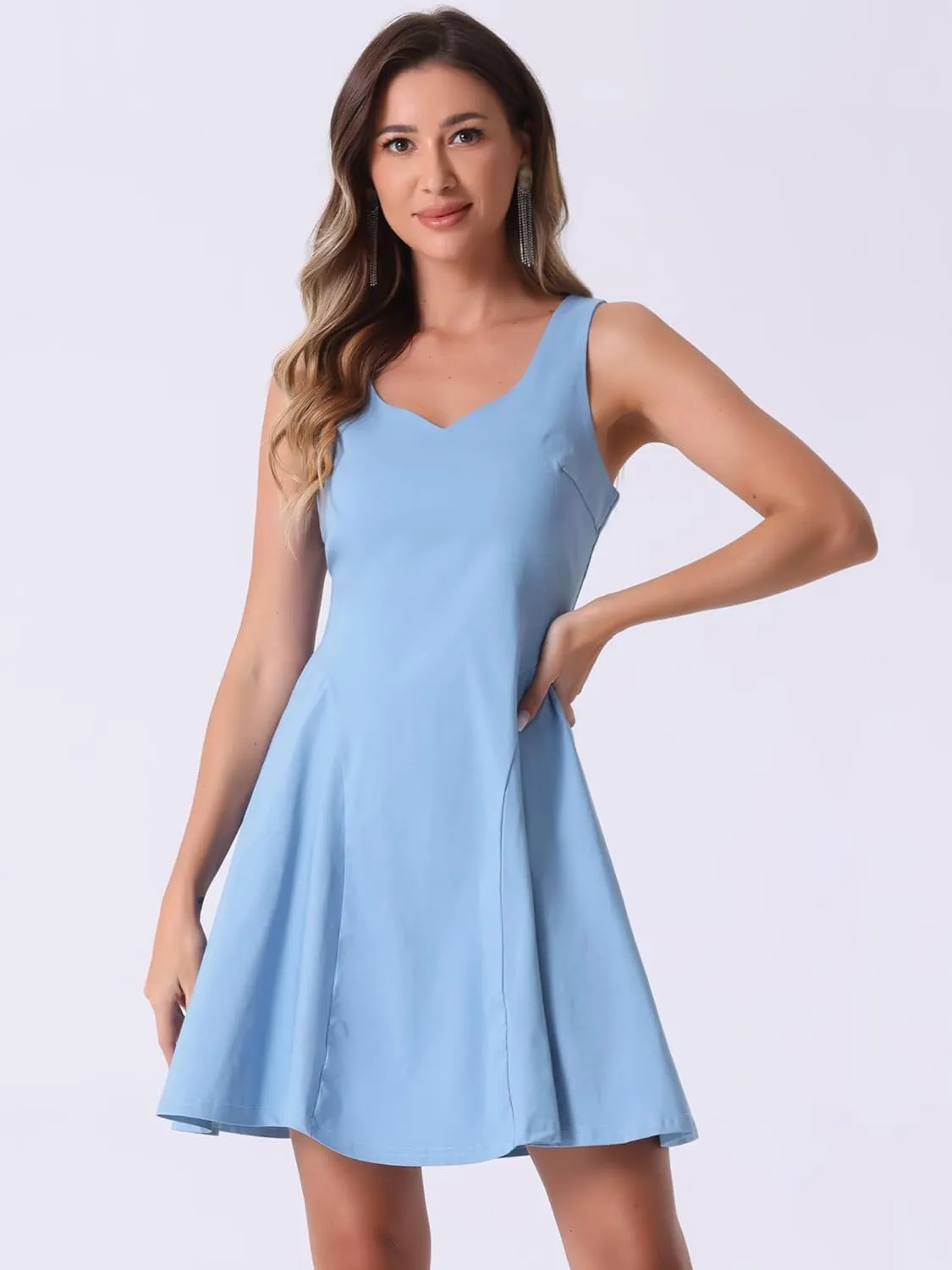 Allegra K Women's Party Sexy Dress Sleeveless Sweetheart Neck Cocktail Fit and Flare A Line Swing Tank Mini Dresses