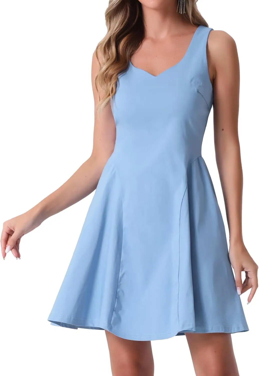 Allegra K Women's Party Sexy Dress Sleeveless Sweetheart Neck Cocktail Fit and Flare A Line Swing Tank Mini Dresses