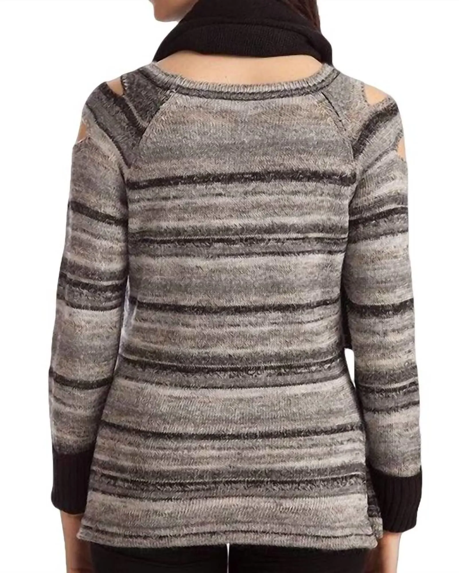 Bethany Striped Sweater W/ Scarf in Black Multi | Black Multi