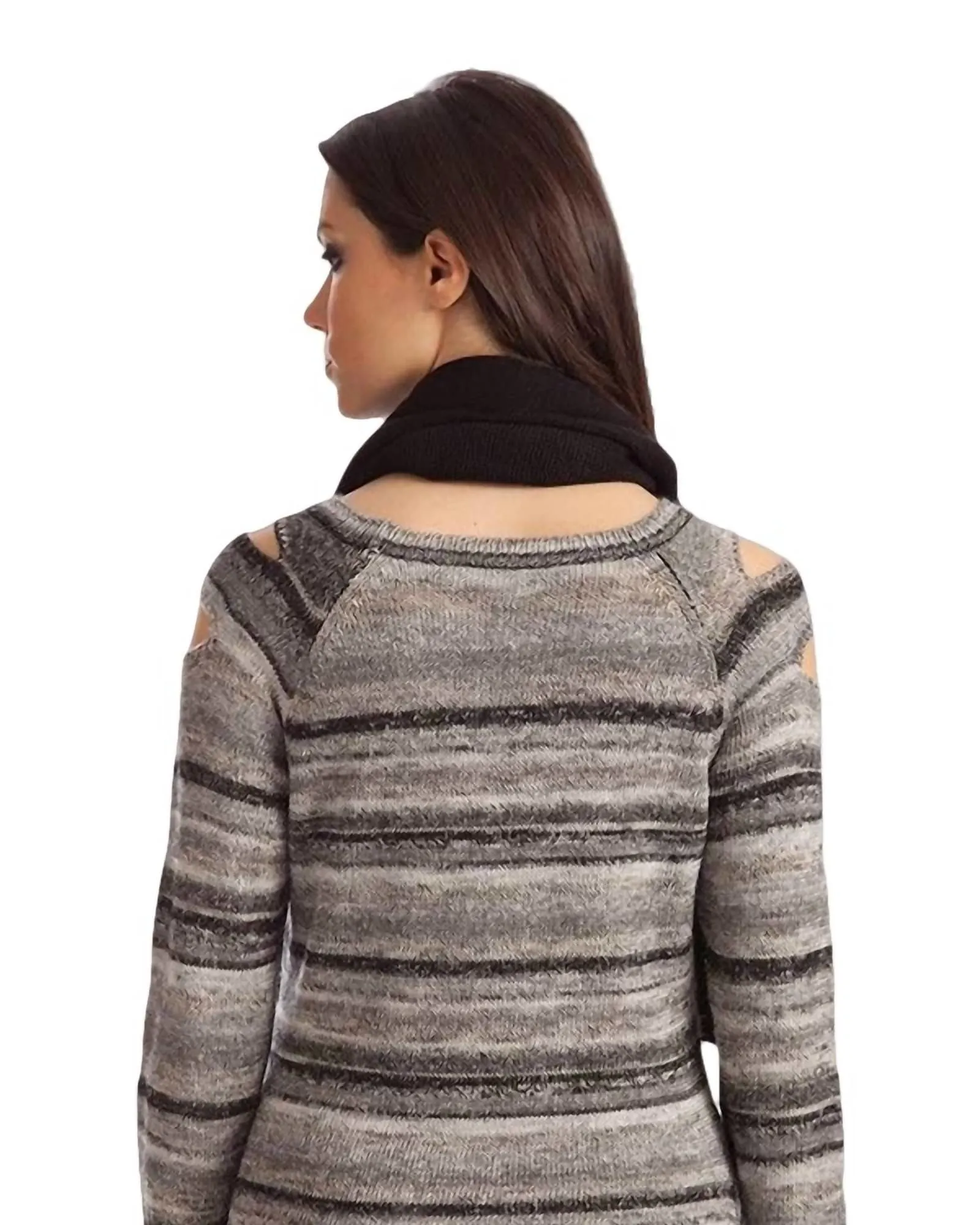 Bethany Striped Sweater W/ Scarf in Black Multi | Black Multi