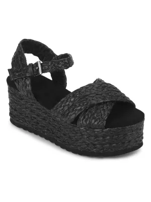 Black Weave Textile Wedges