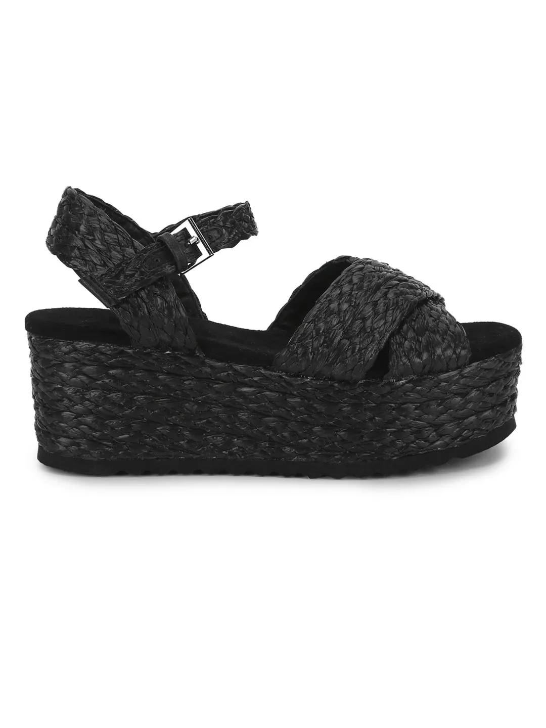 Black Weave Textile Wedges