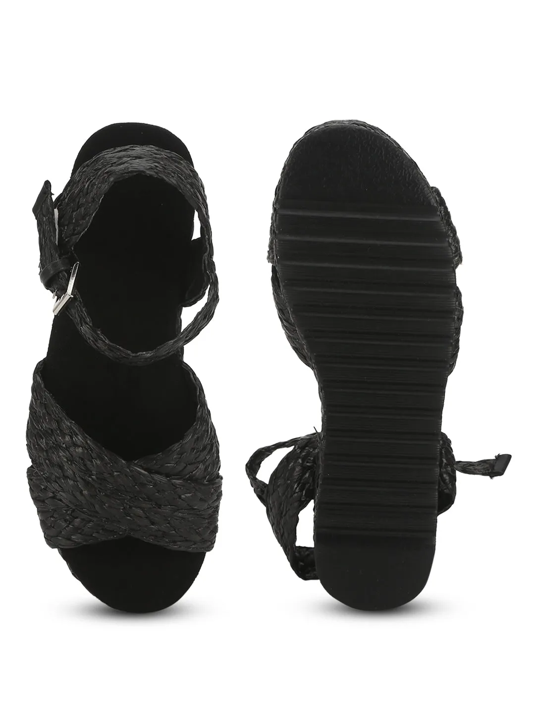 Black Weave Textile Wedges