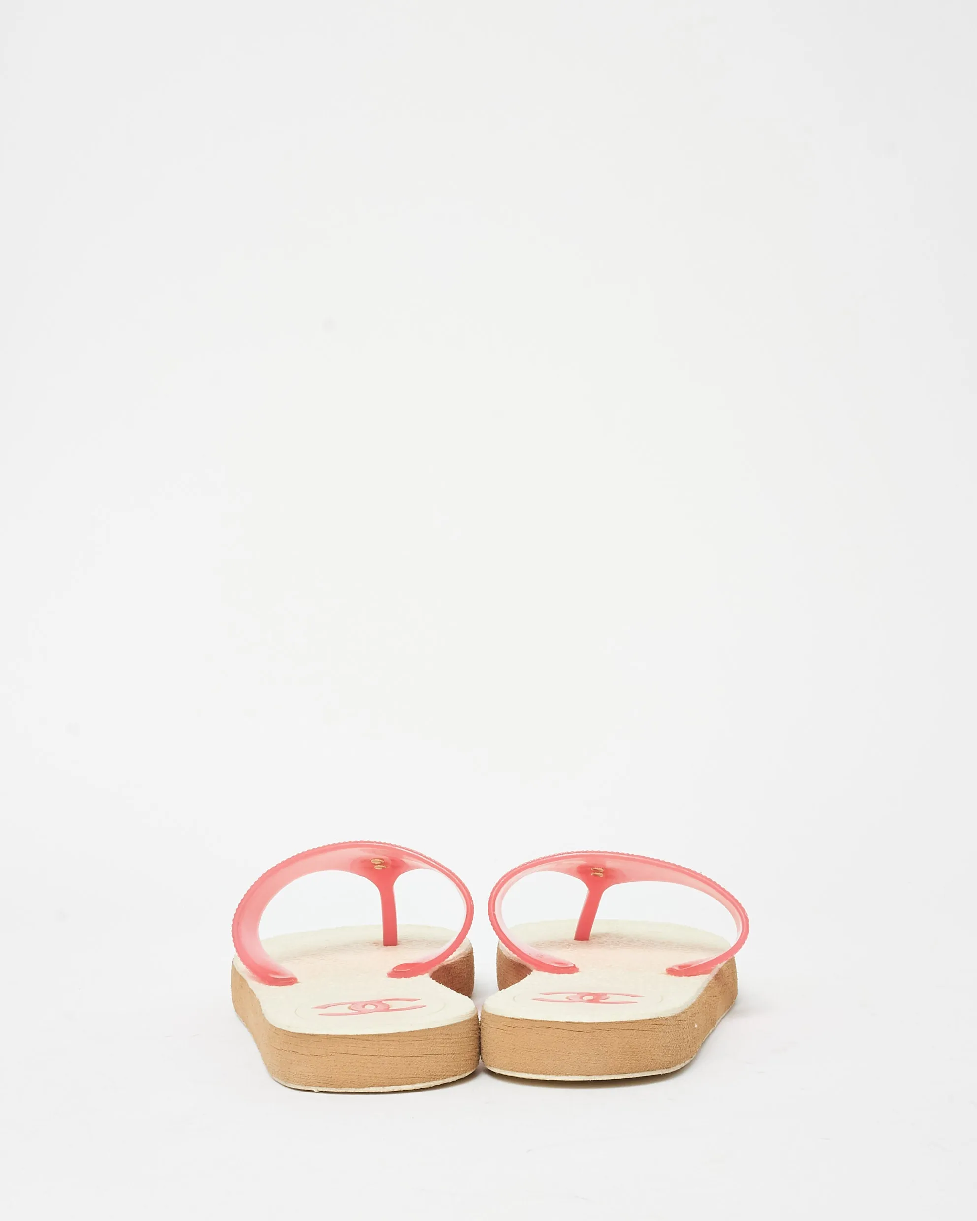 Chanel Pink & White Logo Flip Flops - 37