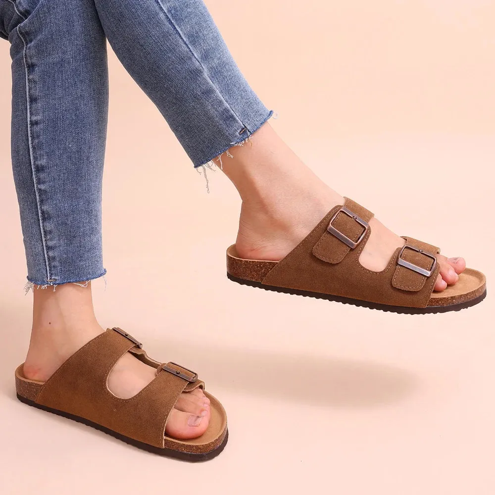 Comwarm Classic Cork Sandals For Women Men Fashion Soft Thick Sole Cork Slippers Summer Beach Sandals Home Open Toe Flat Sandals