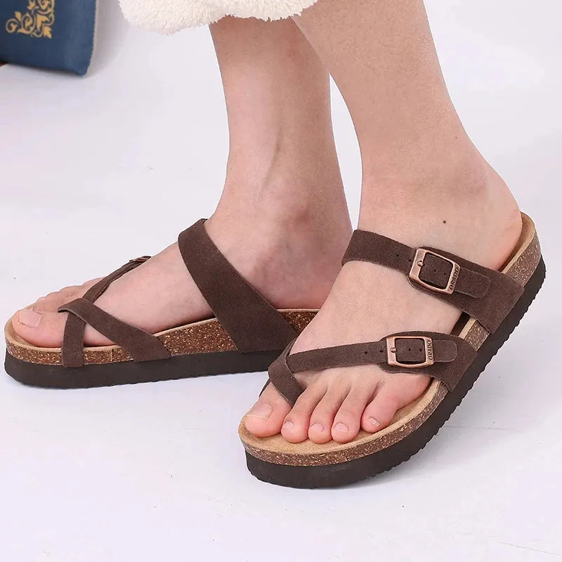 Comwarm Classic Cork Sandals For Women Men Fashion Soft Thick Sole Cork Slippers Summer Beach Sandals Home Open Toe Flat Sandals