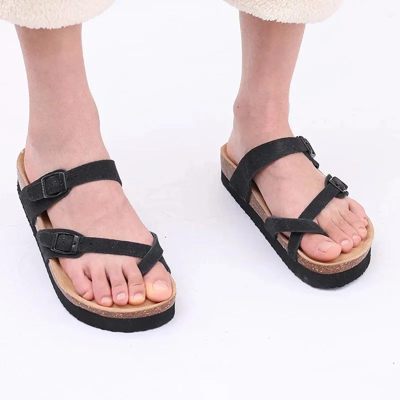 Comwarm Classic Cork Sandals For Women Men Fashion Soft Thick Sole Cork Slippers Summer Beach Sandals Home Open Toe Flat Sandals