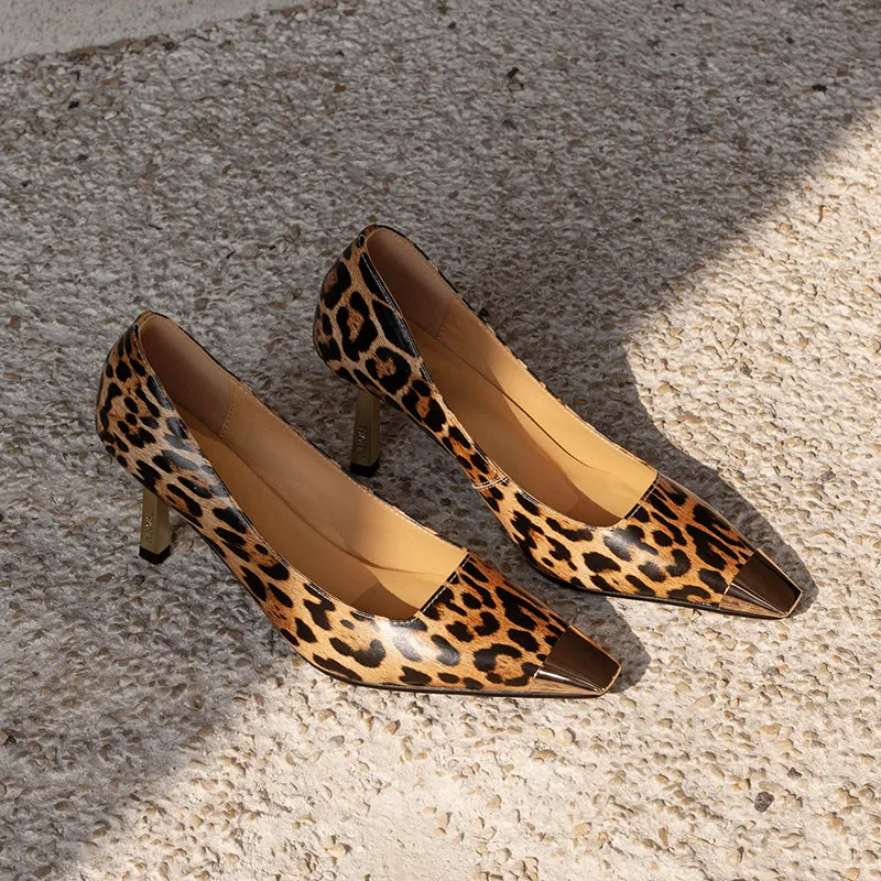 CrocoGlam Square Toe Slip-On Metal Heel Pumps