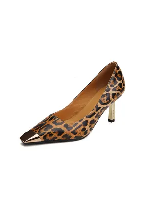 CrocoGlam Square Toe Slip-On Metal Heel Pumps
