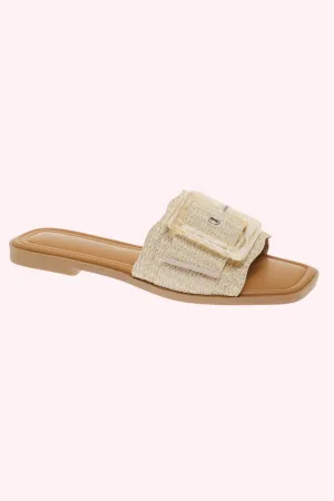 Emy Raffia Buckle Sandals - Natural