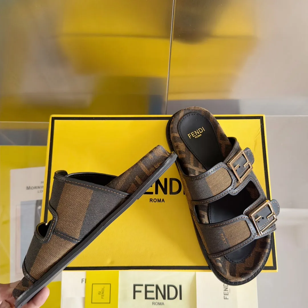 FF Feel Brown Black Canvas Slide