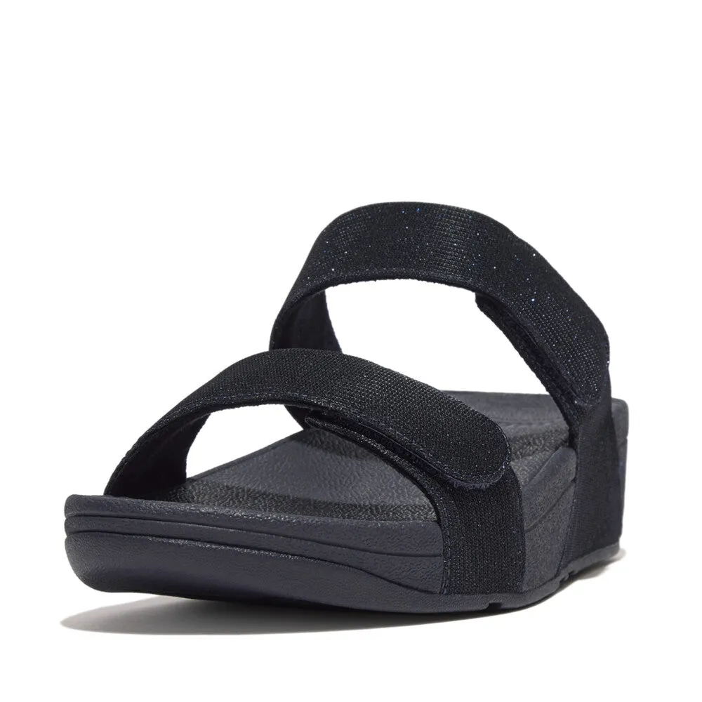 FitFlop Lulu Adjustable Shimmerlux Slides Navy