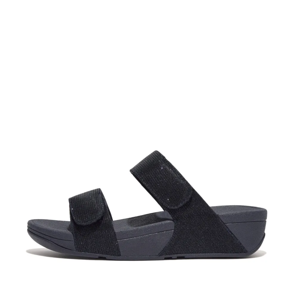 FitFlop Lulu Adjustable Shimmerlux Slides Navy