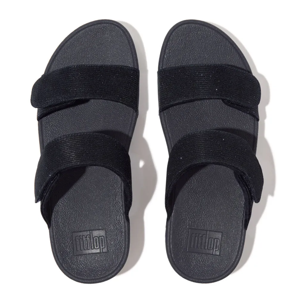 FitFlop Lulu Adjustable Shimmerlux Slides Navy