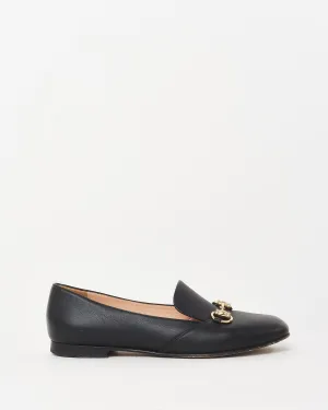 Gucci Black Leather Gold Horsebit Square Toe Loafers - 37.5