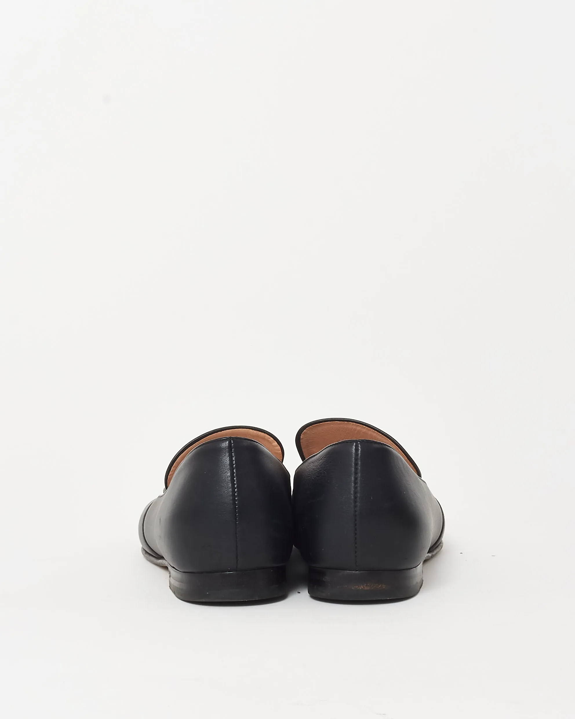 Gucci Black Leather Gold Horsebit Square Toe Loafers - 37.5