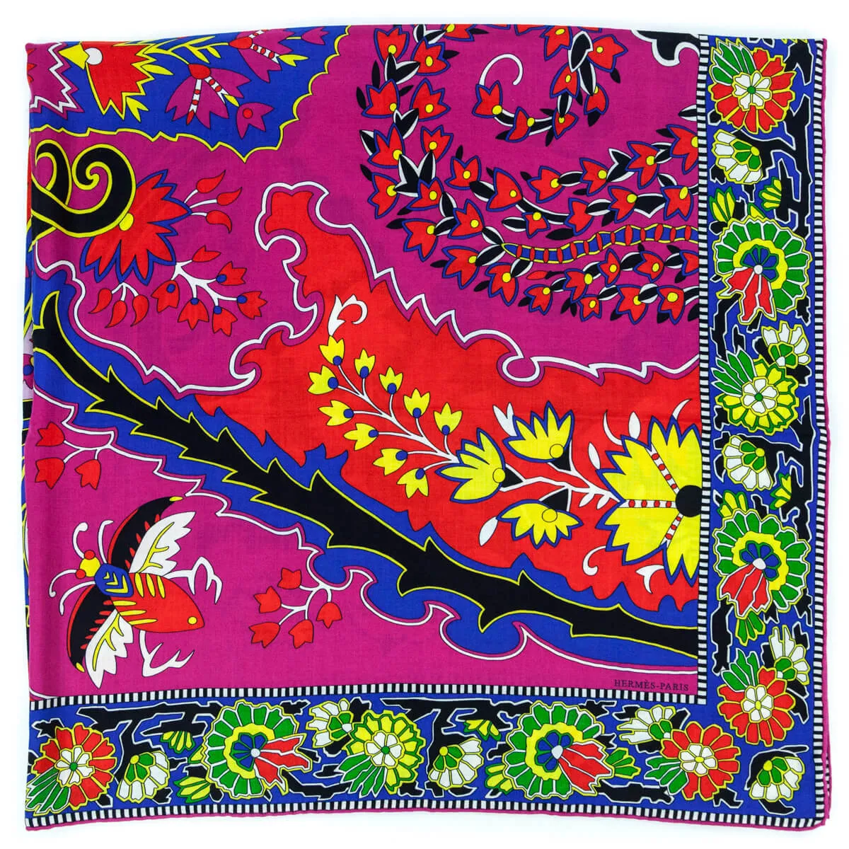 Hermes Fuschia, Red, & Blue Paisley from Paisley Cashmere Shawl 140
