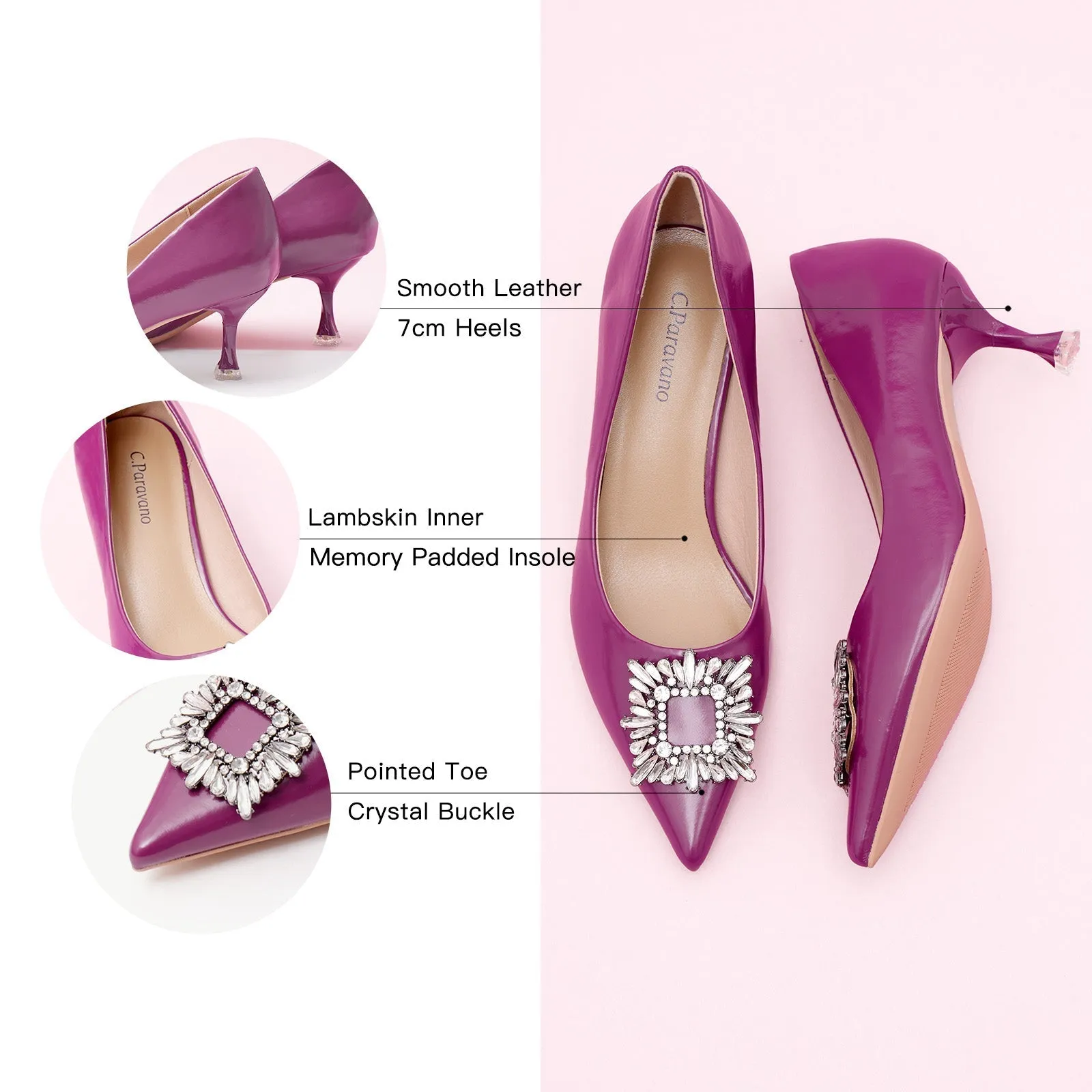 Hot Crystal Buckle Embellished Women Pumps Purple