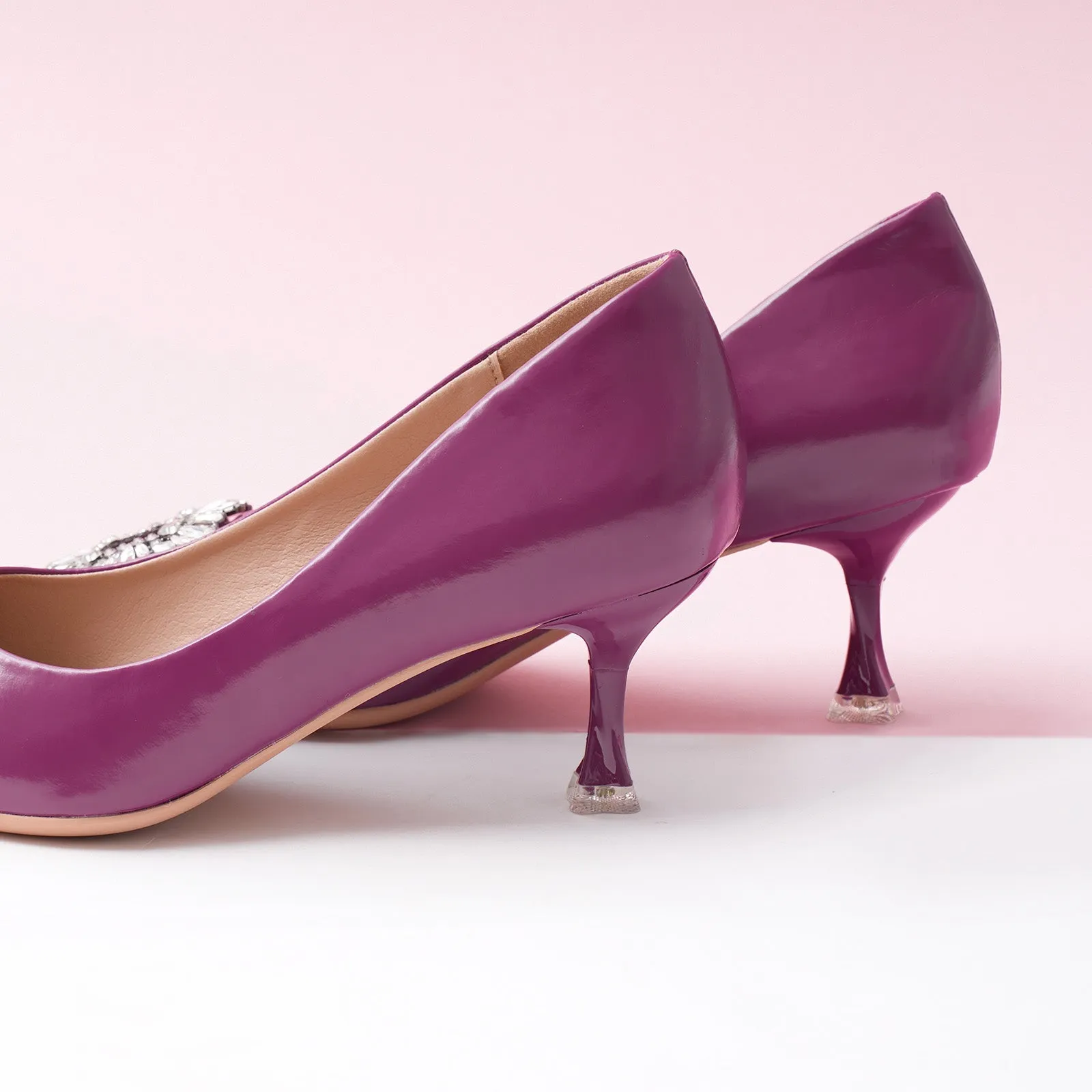 Hot Crystal Buckle Embellished Women Pumps Purple