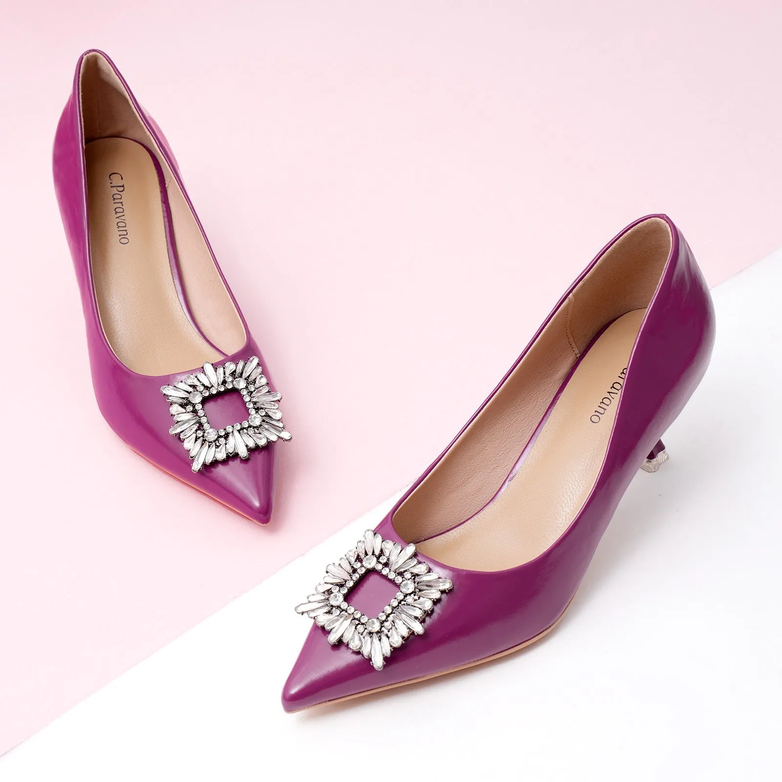 Hot Crystal Buckle Embellished Women Pumps Purple