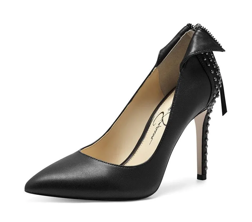 Jessica Simpson Pestara Black Slip On Pointed Toe Stiletto Heel Studded Pumps