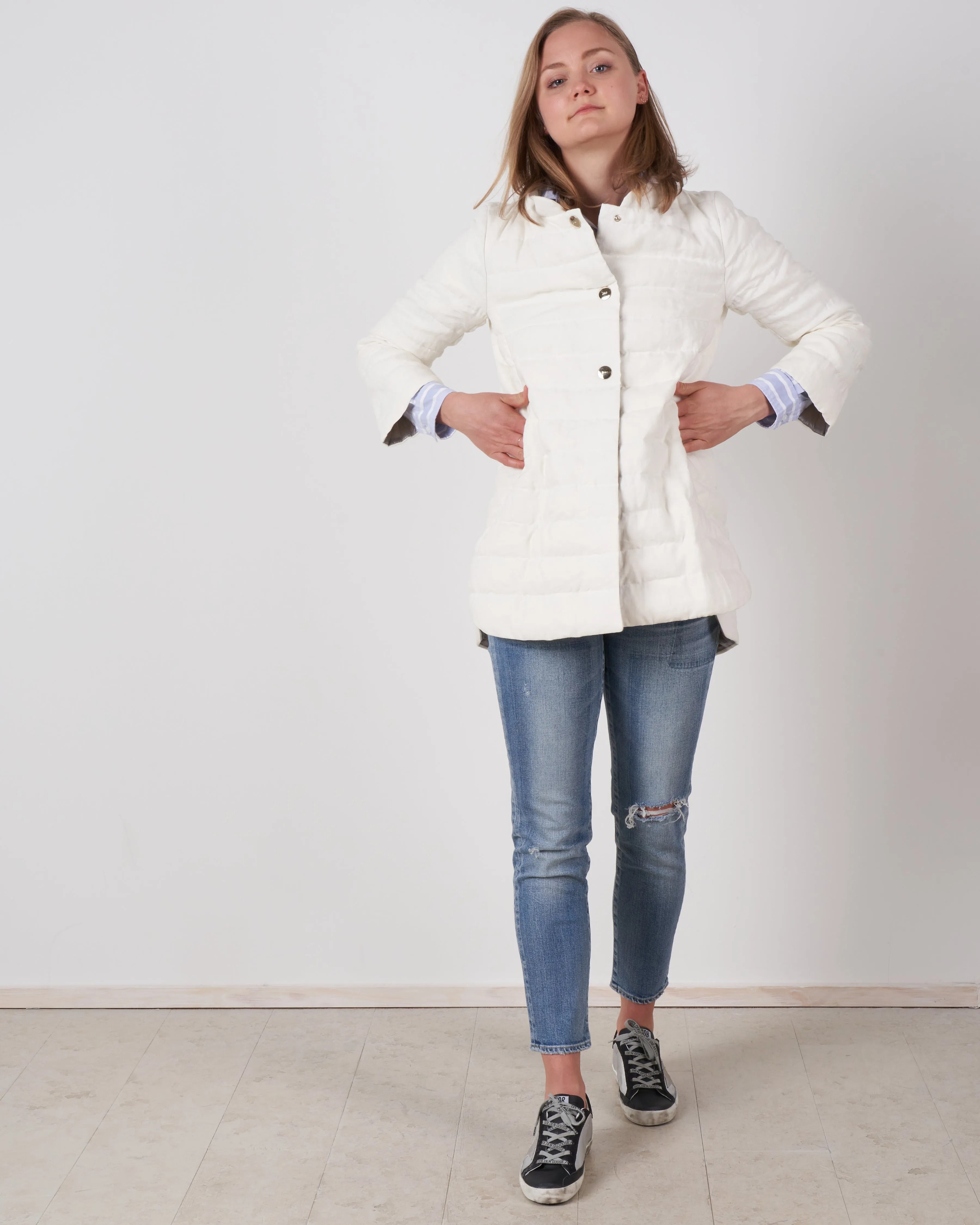 linen down jacket - white