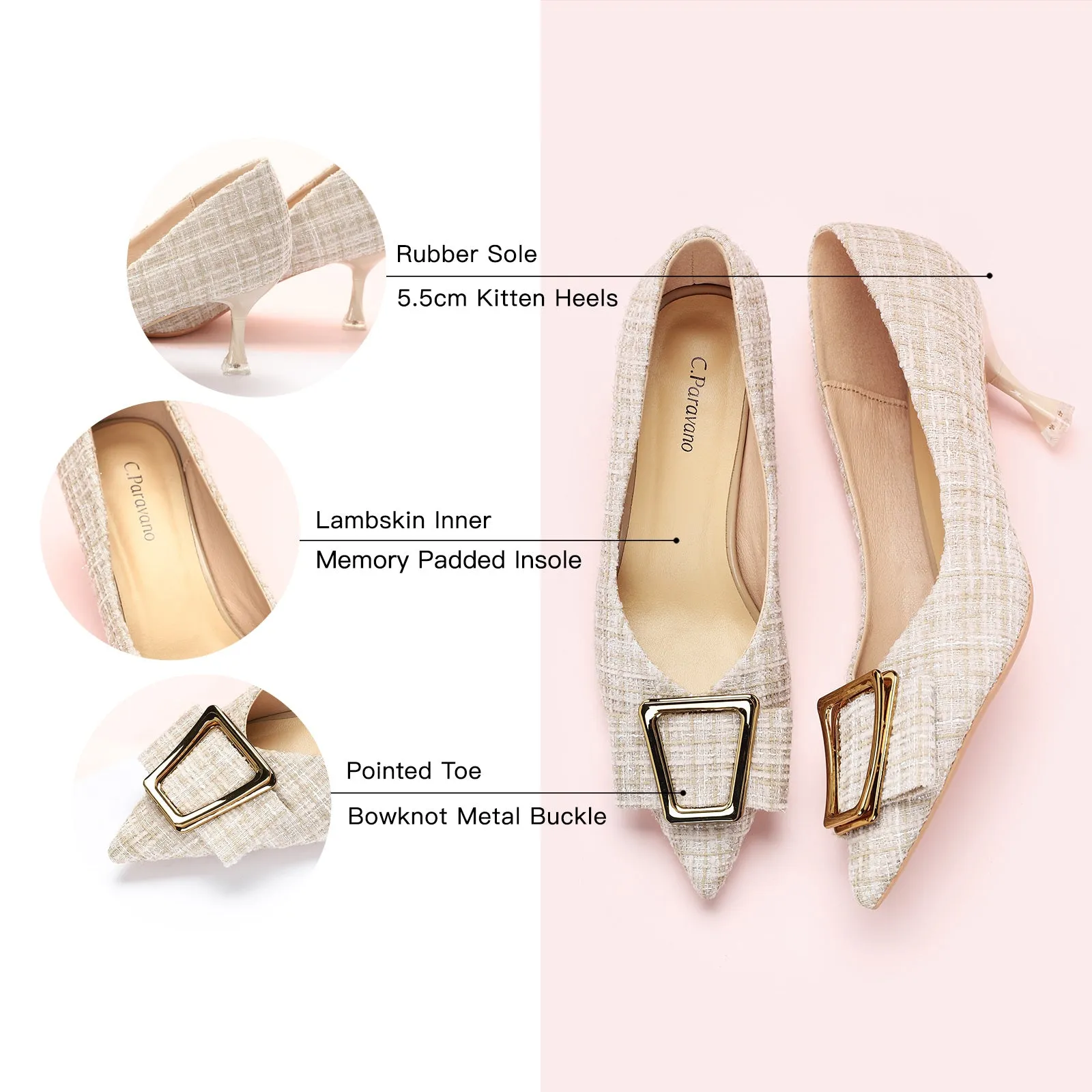 Metal Tie Tweed Pumps (Olivia)