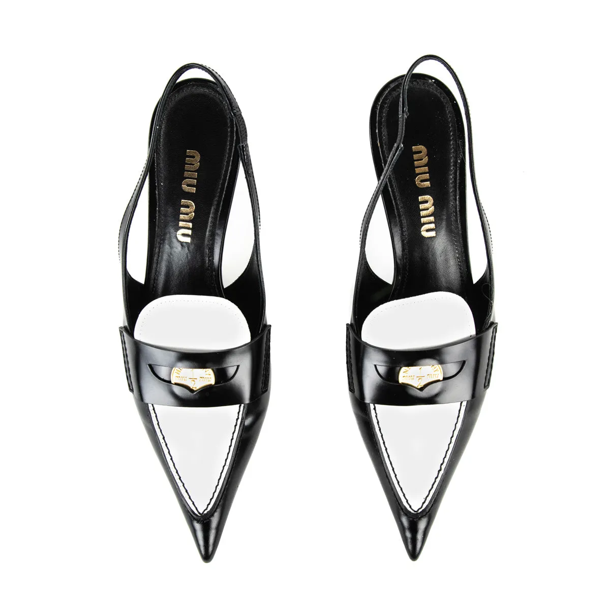 Miu Miu Black & White Penny Loafer Slingback Pumps Size US 8 | EU 38