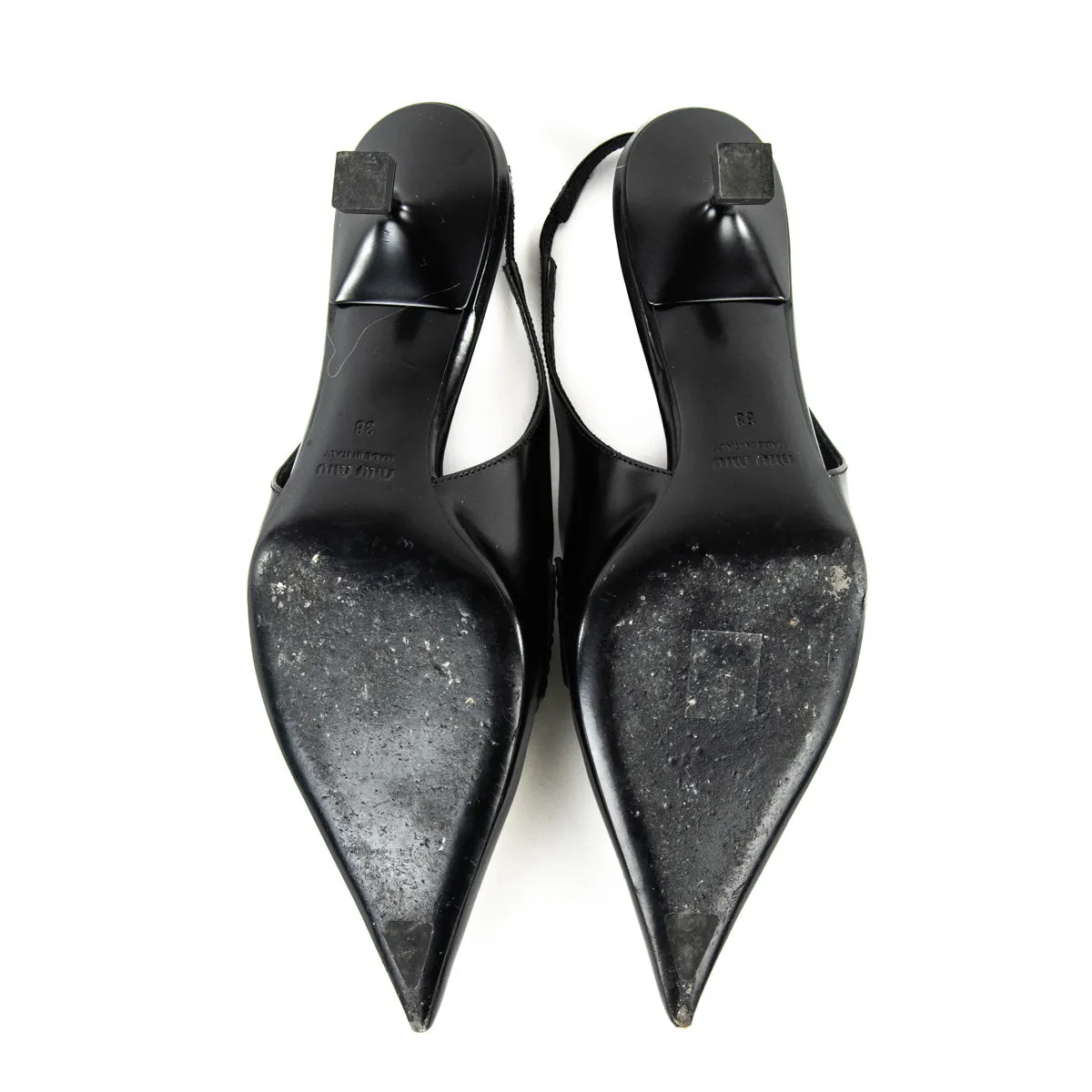 Miu Miu Black & White Penny Loafer Slingback Pumps Size US 8 | EU 38