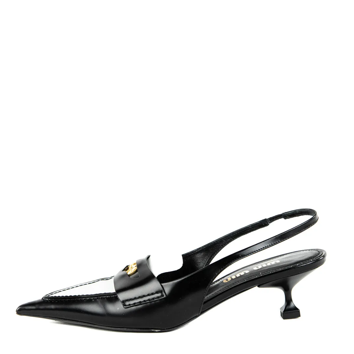 Miu Miu Black & White Penny Loafer Slingback Pumps Size US 8 | EU 38