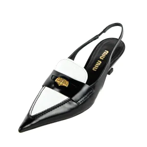 Miu Miu Black & White Penny Loafer Slingback Pumps Size US 8 | EU 38