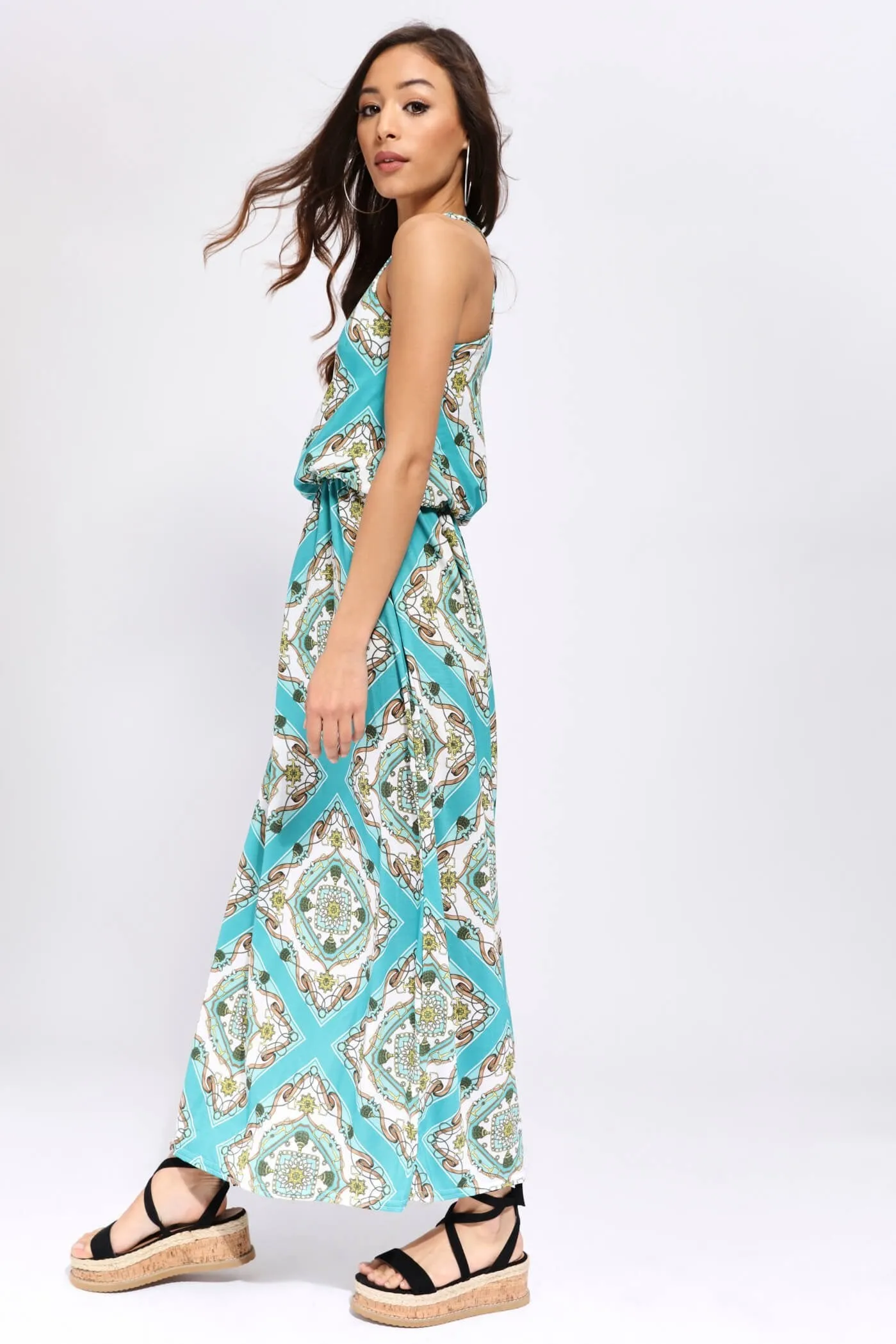Multi Printed Jersey Bag Over Maxi Dress
