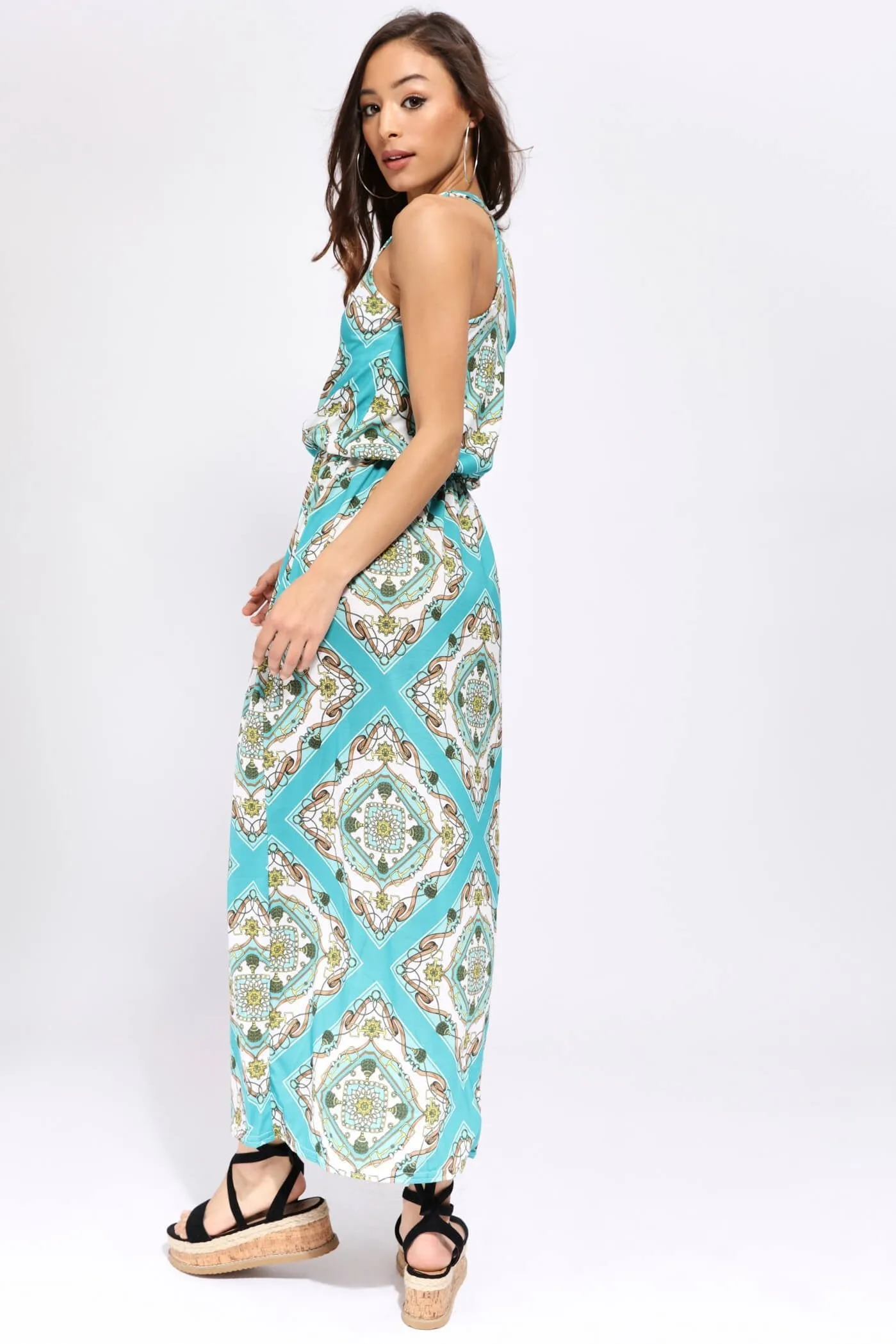 Multi Printed Jersey Bag Over Maxi Dress
