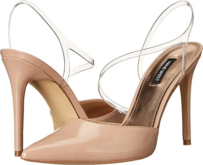 Nine West Foe Light Natural Fashion Clear Ankle Strap Pointy Toe Stiletto Pumps