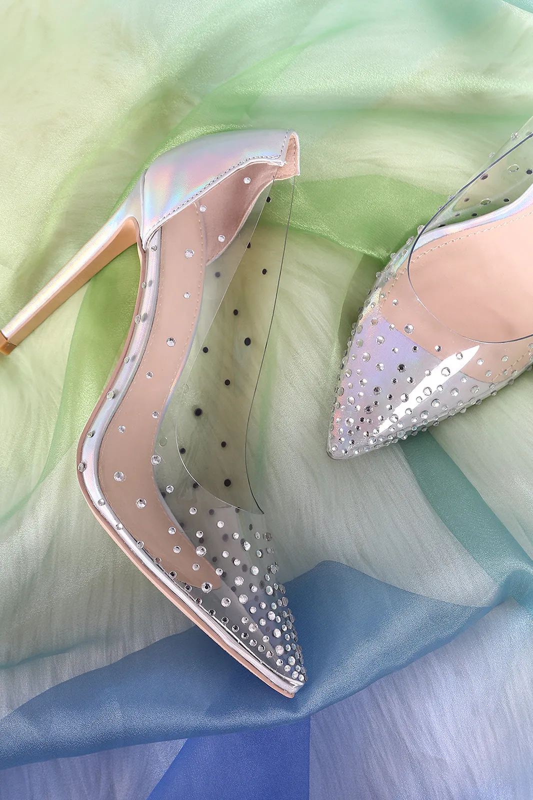 Ombre Rhinestone Accent Holographic Stiletto Clear Pump