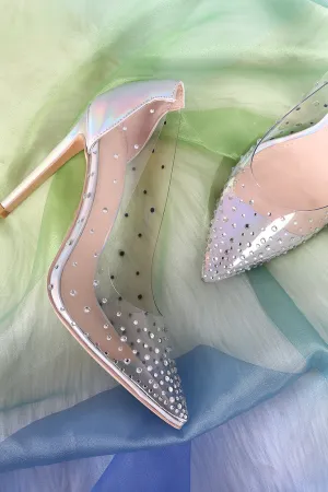Ombre Rhinestone Accent Holographic Stiletto Clear Pump