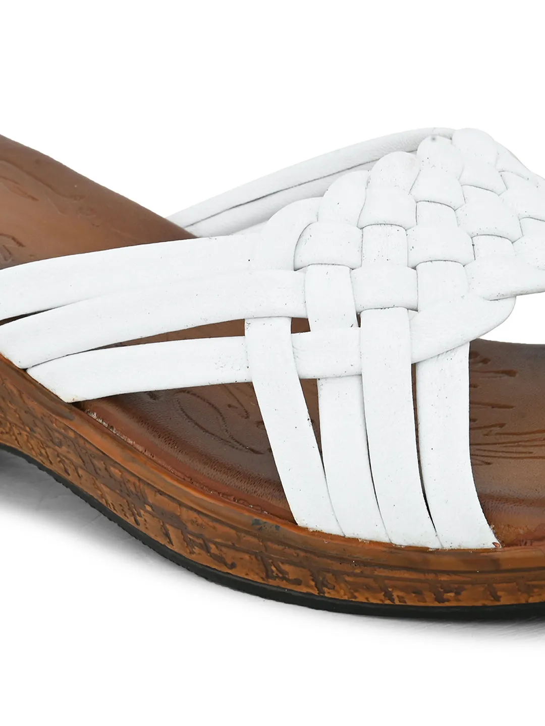 Pelle Albero Women's White Leather Slip-On Wedge Heel Sandals