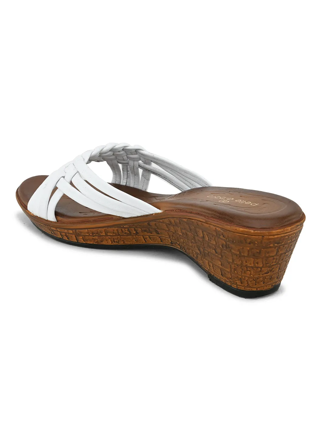 Pelle Albero Women's White Leather Slip-On Wedge Heel Sandals