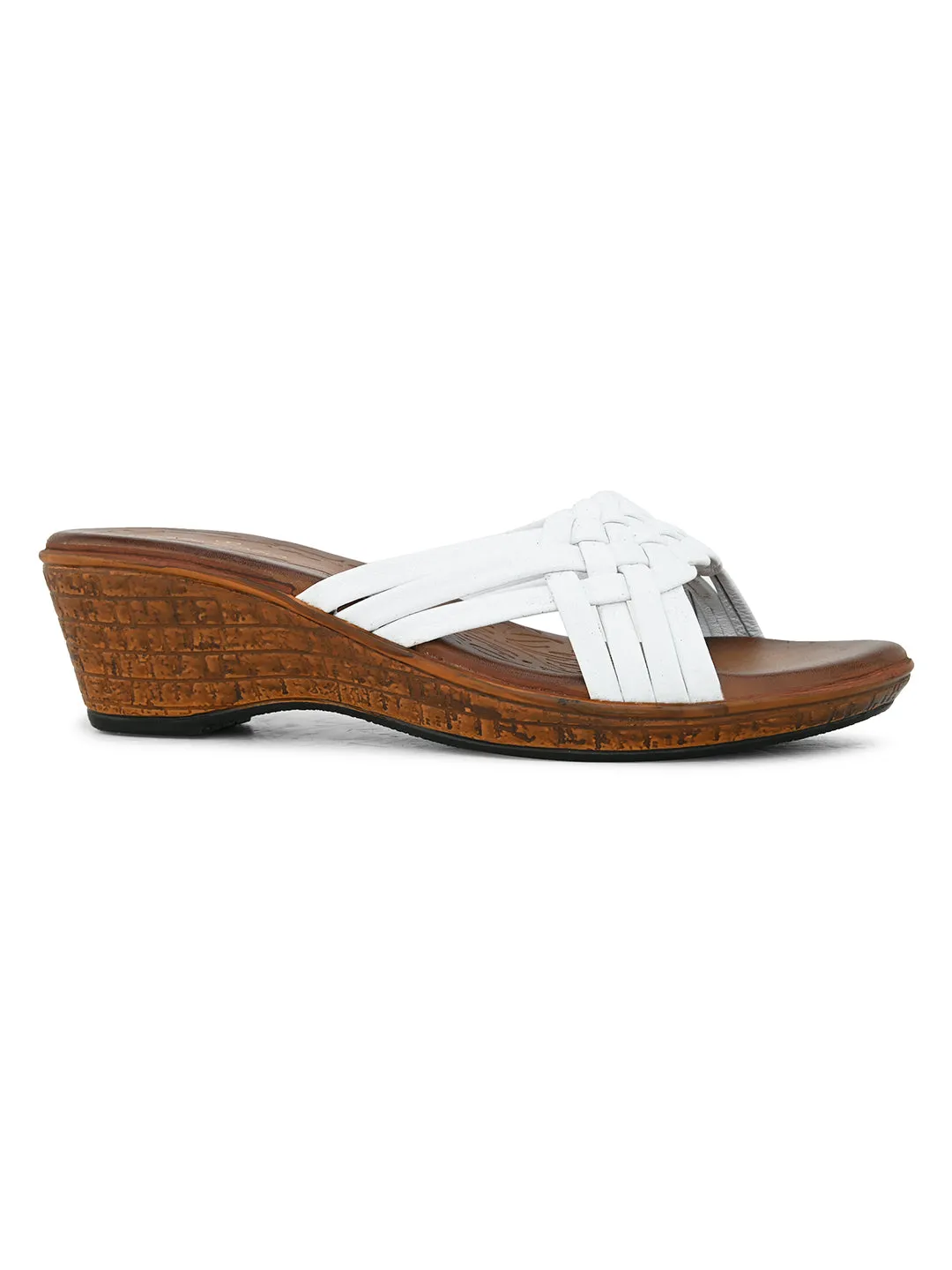 Pelle Albero Women's White Leather Slip-On Wedge Heel Sandals