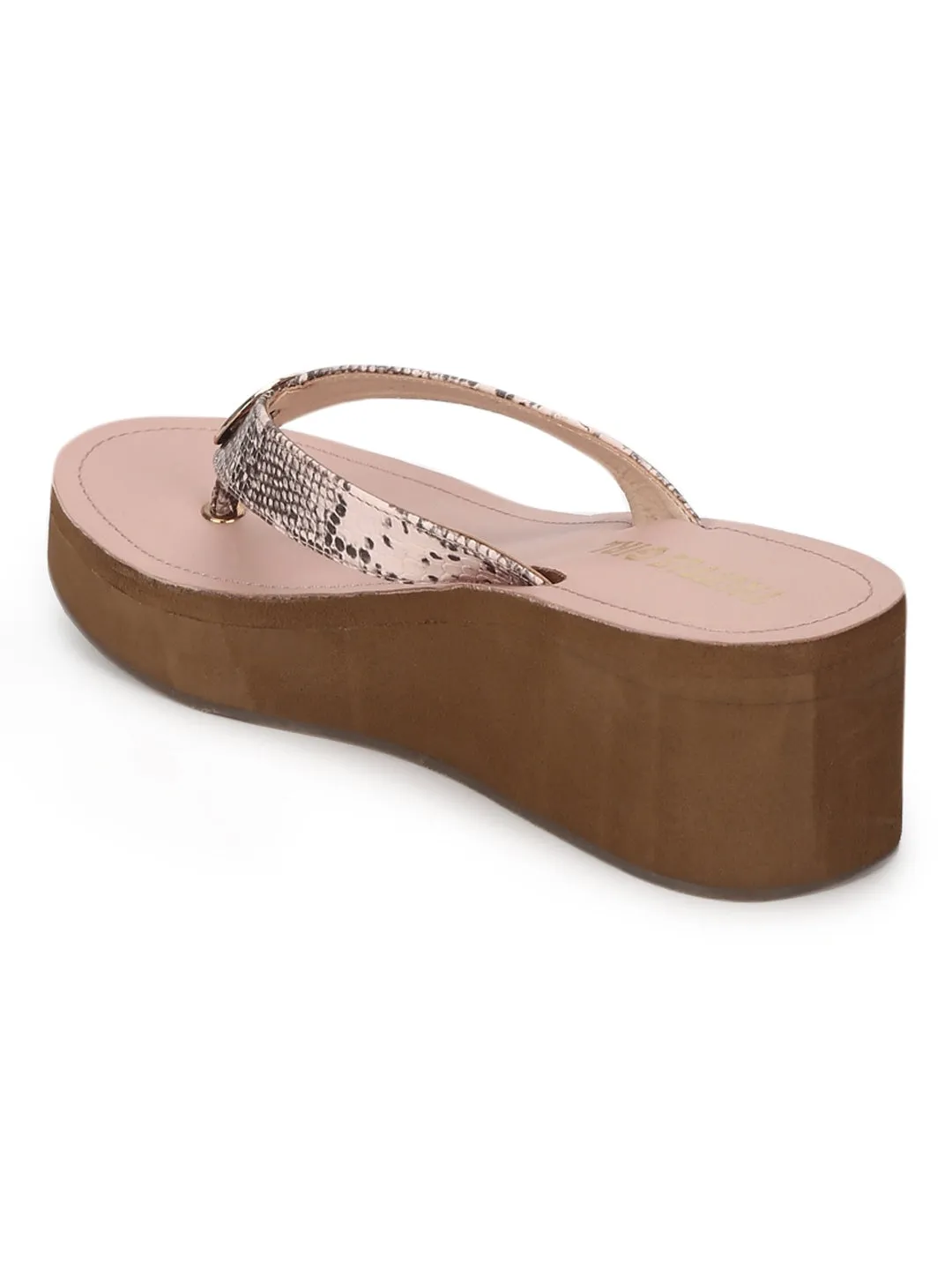 Pink PU Snake Pattern Slip On Wedges
