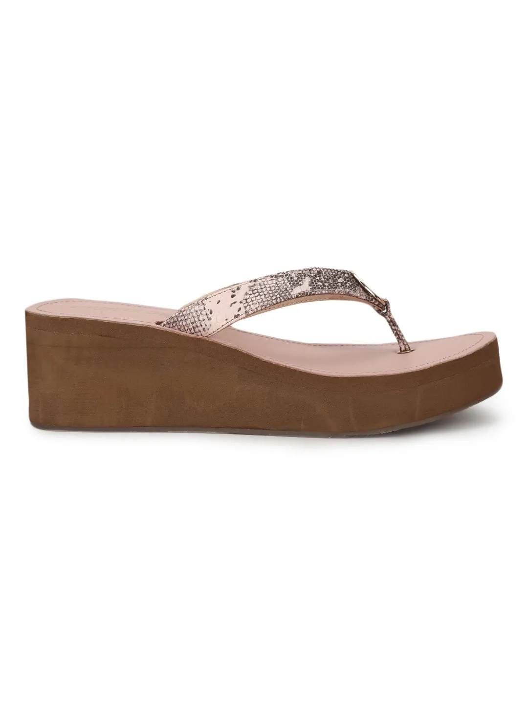 Pink PU Snake Pattern Slip On Wedges
