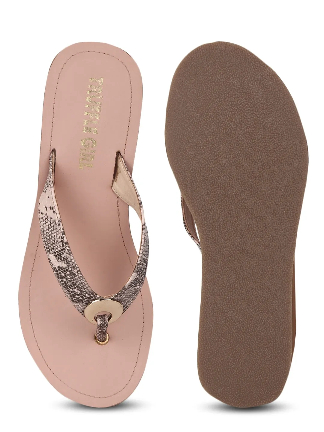 Pink PU Snake Pattern Slip On Wedges