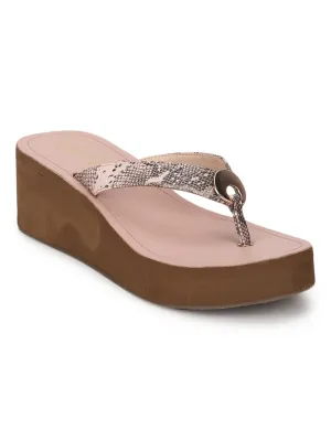 Pink PU Snake Pattern Slip On Wedges
