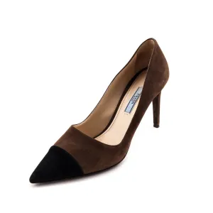 Prada Brown Suede Cap Toe Pumps Size US 38 | EU 38