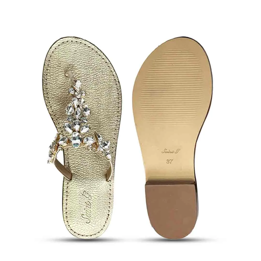 Saint Fleur Stone Embellished Off White Leather Flats