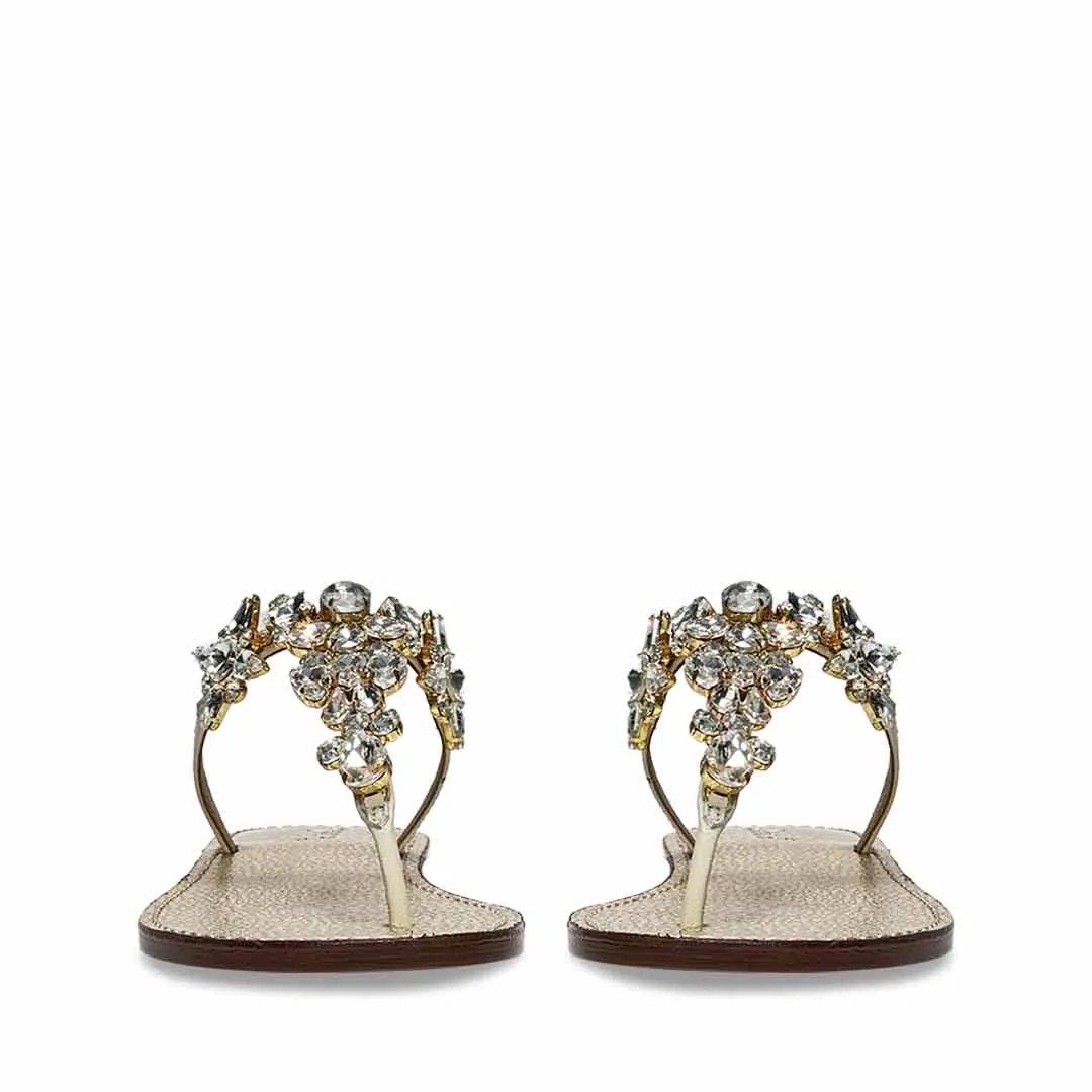 Saint Fleur Stone Embellished Off White Leather Flats