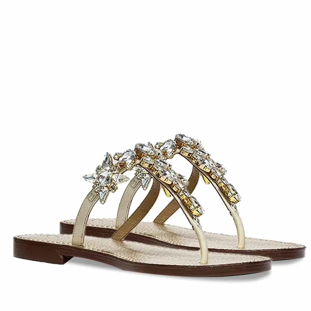Saint Fleur Stone Embellished Off White Leather Flats